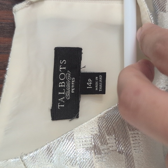 Talbots White Shimmery Bridal Graduation Sleeveless Sheath Dress Size 14 P - Picture 2 of 6